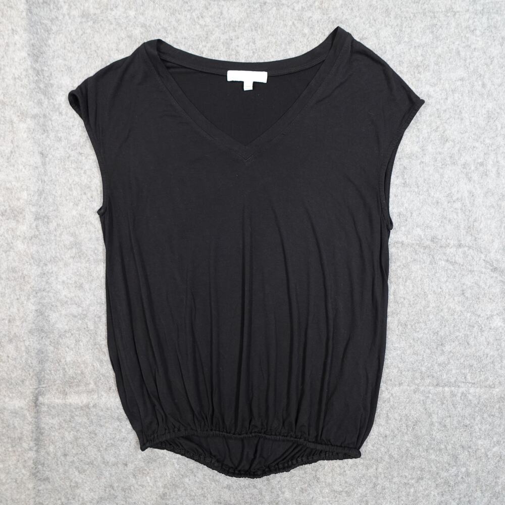 Anthropologie Top Womens Extra Small Eri Ali V Neck Black Short Sleeve Elastic